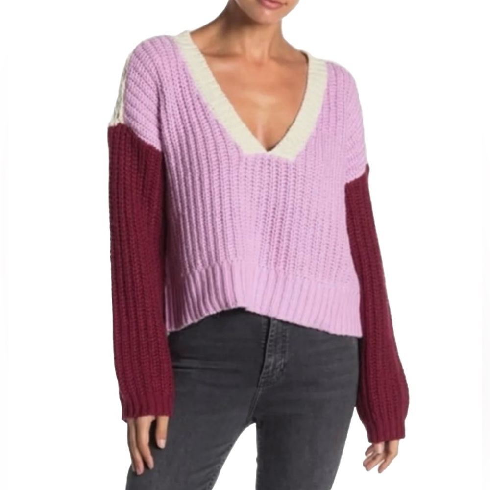 Wildfox Woven Women’s Pinkish Lavendar Cream Sweater Size Large